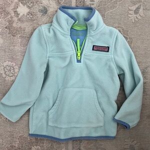 Vineyard Vines kids light Blue and lime Fleece Quarter zip Pullover